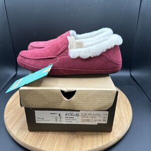 Olukai Ku’una Likikoi Womens Size 6 Slippers Shoes Red Velvet Shearling Moccasin